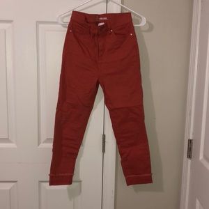 Reddish pink high rise jeans